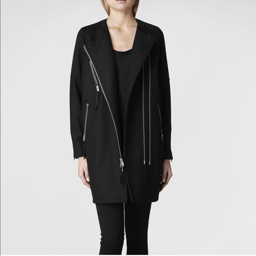 All Saints Sharr Coat Wool Black Jacket Full Zip 6